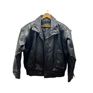 Rodeo‎ Drive Leather Bomber Jacket Mens 46 Black Heavyweight YKK Rugged Luxury
